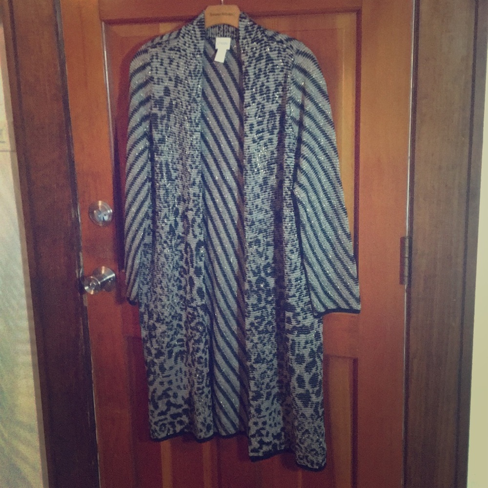 Chico’s Size 2 Long Knit Sweater with Gold Thread